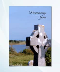 Personalised Our Lady’s Island memorial card with ancient cross and lake view