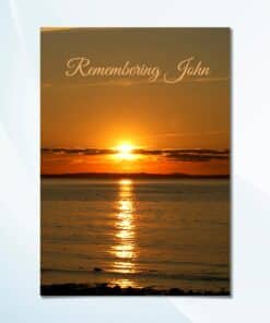 Kilmore Sunset memorial card featuring a serene sunset over a peaceful landscape