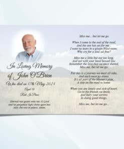Inside view of folded Powerscourt Waterfall memorial card with personalised poem and details