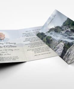 Unfolded memorial card showing full Powerscourt Waterfall