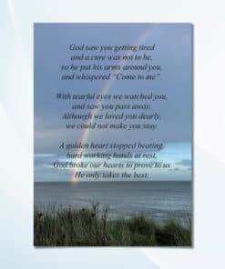 Folded rainbow funeral memorial card printed on 350gsm glossy laminated paper with envelope included