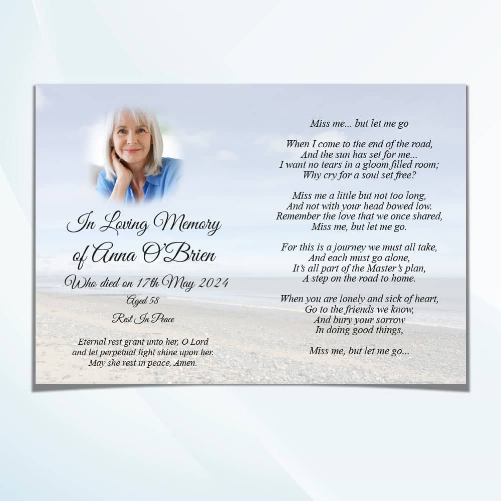 Unfolded rainbow memorial card showing full inside of the card