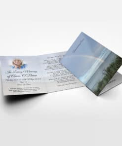 Inside view of folded rainbow ocean memorial card with personalised poem and details