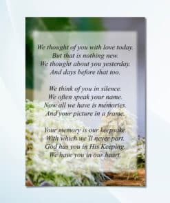 Folded robin memorial card printed on 350gsm glossy laminated paper with envelope included