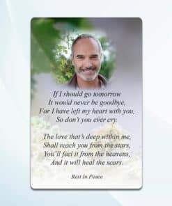 Back of robin pocket memorial card with personalised details