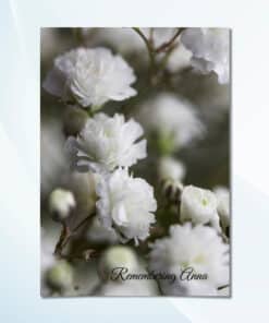 Personalised white flowers memorial card with elegant floral cover design