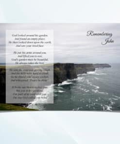 Unfolded Cliffs of Moher memorial card showing full front and back design