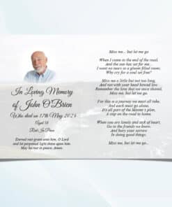 Inside view of folded Cliffs of Moher funeral memorial card with personalised details